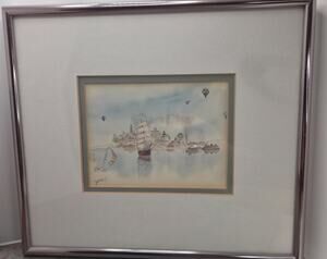 JOHN YATO Framed & Matted/Signed Litho Hotel Del "Happy Memories" Approx 9"x10"